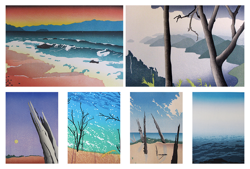 six examples of prints made by mary brodbeck